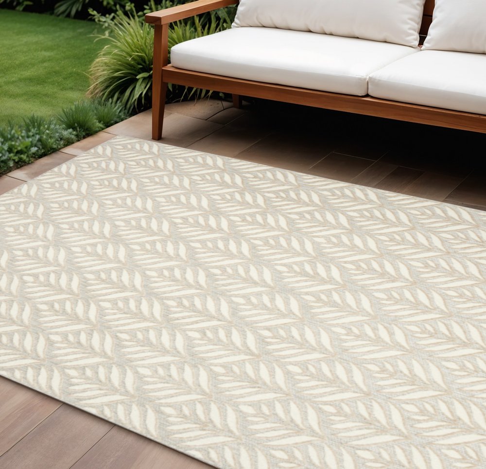 8' X 11' Ivory and Gray Floral Non Skid Indoor Outdoor Area Rug — view 11