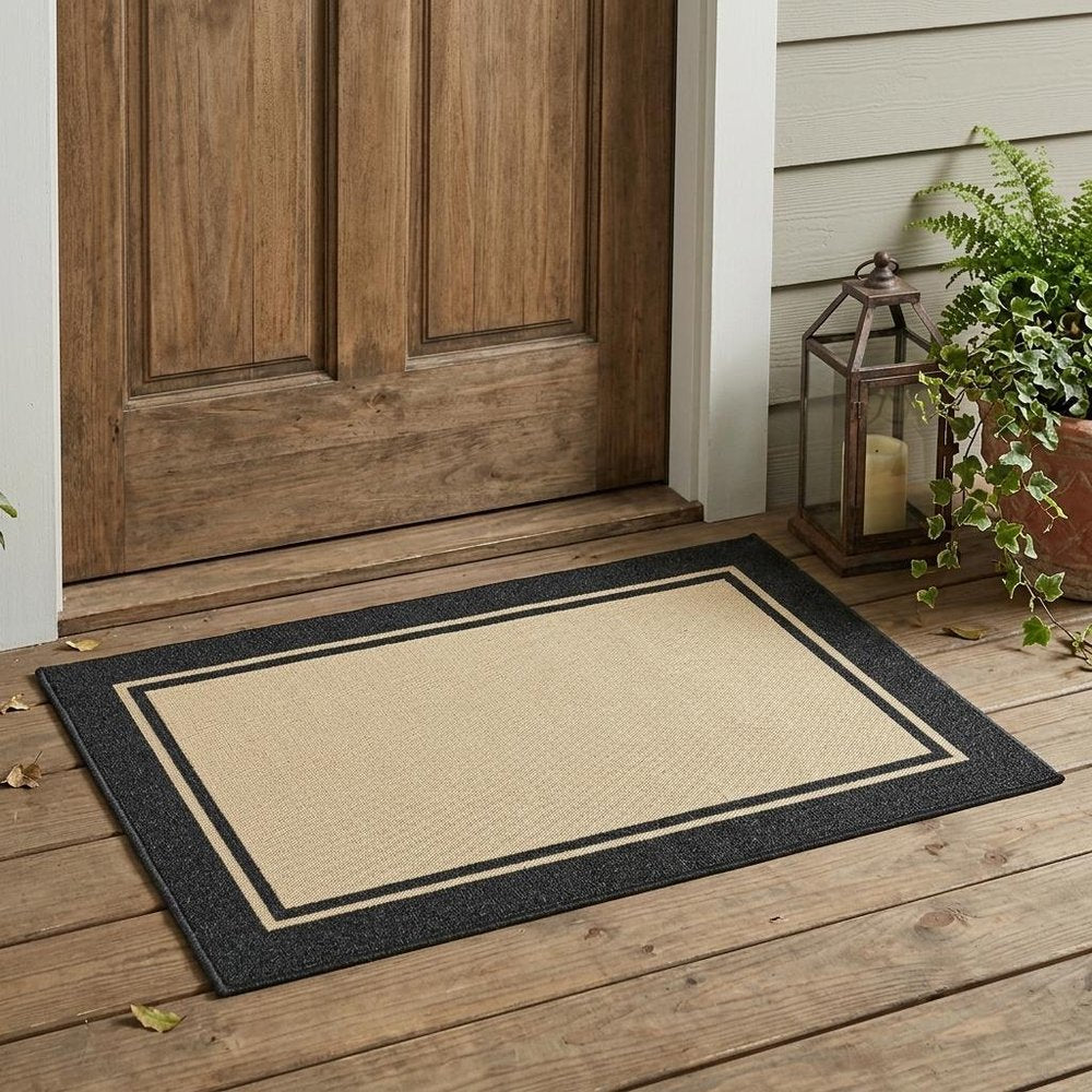 2' X 3' Beige and Black Stain Resistant Indoor Outdoor Area Rug HomeRoots