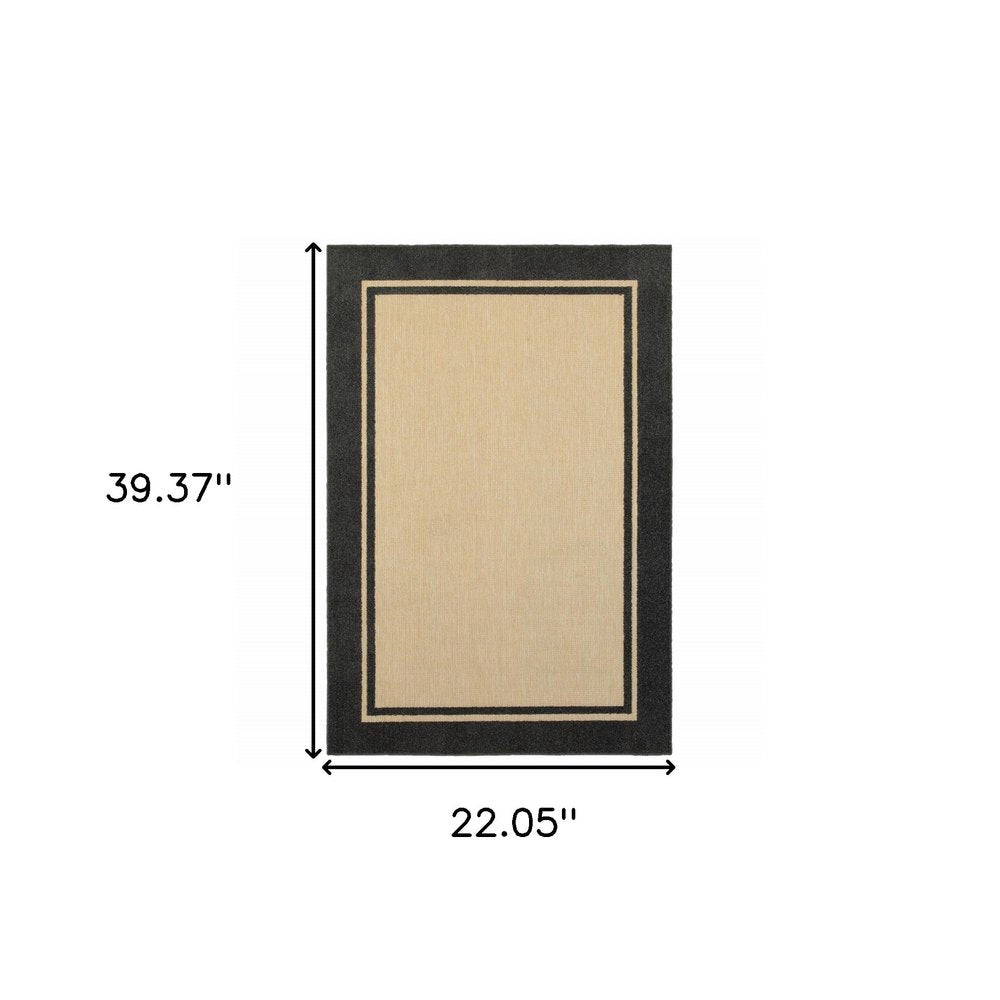 2' X 3' Beige and Black Stain Resistant Indoor Outdoor Area Rug HomeRoots