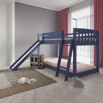 Blue Twin over Twin Solid Wood Bunk Bed With Slide and Ladder