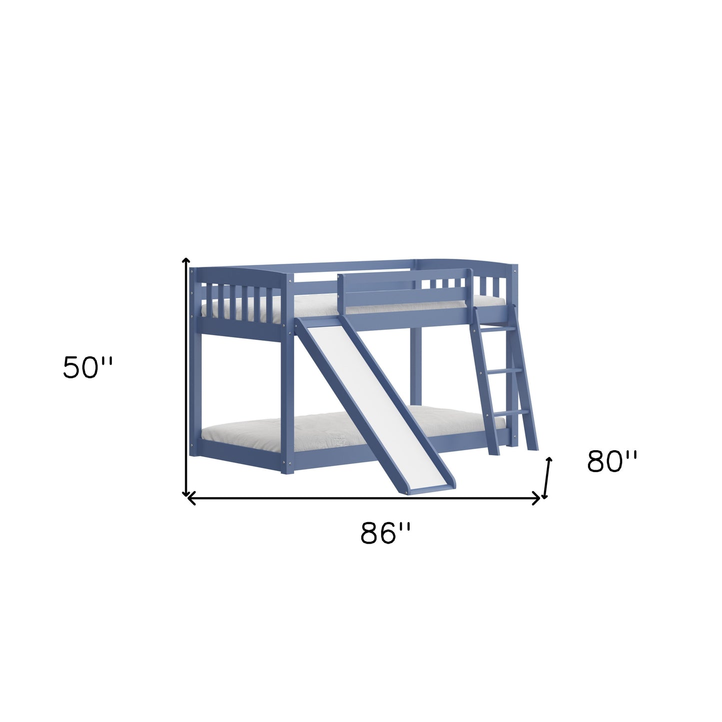 Blue Twin over Twin Solid Wood Bunk Bed With Slide and Ladder