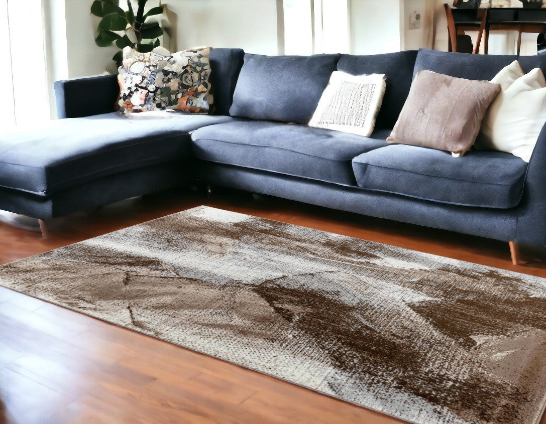 7' X 10' Brown Abstract Area Rug