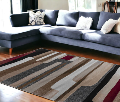 7' X 10' Brown Abstract Area Rug