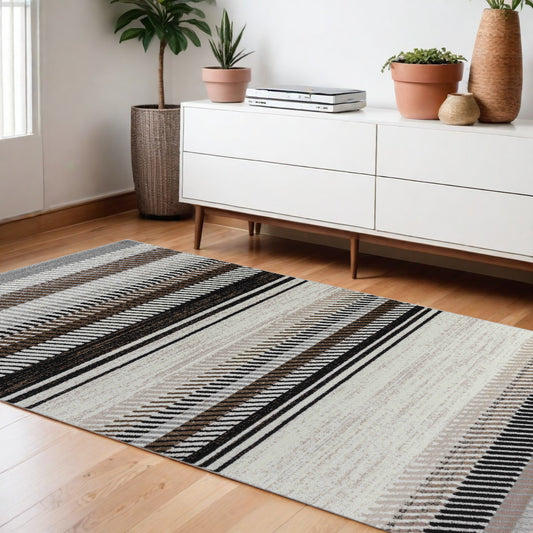 7' X 10' Beige Striped Area Rug - 79.0" (H) x 114.0" (W) x 0.3" (D)