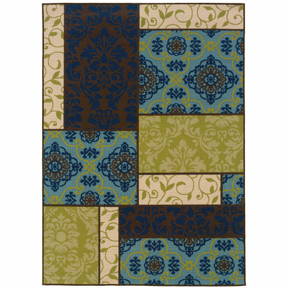 9' X 13' Brown Geometric Stain Resistant Indoor Outdoor Area Rug