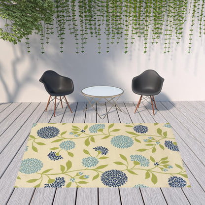 8' X 11' Green and Ivory Floral Stain Resistant Indoor Outdoor Area Rug - 0" (L) x 129" (W) x 94" (H)