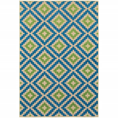 4' X 5' Blue and Beige Geometric Stain Resistant Indoor Outdoor Area Rug HomeRoots