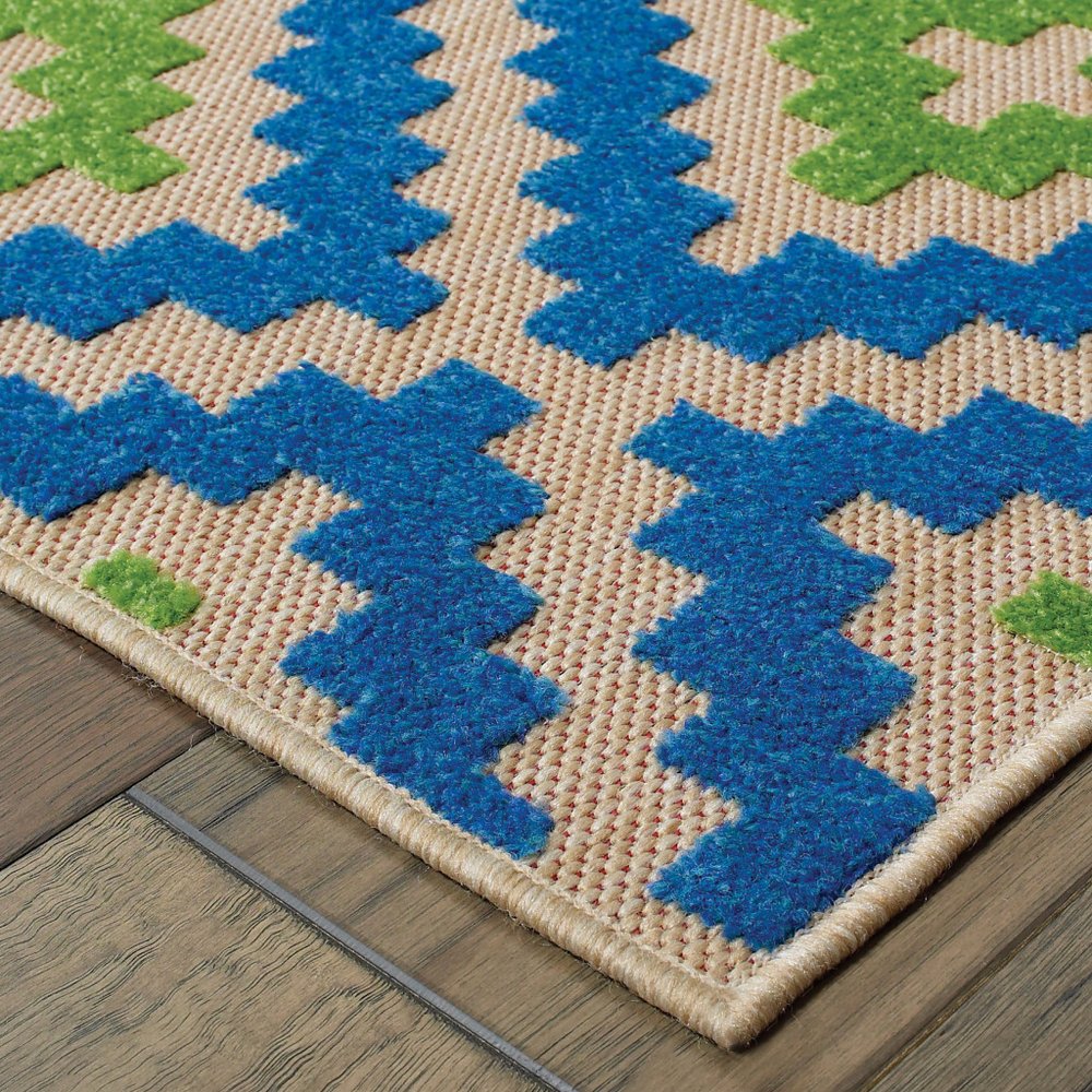 4' X 5' Blue and Beige Geometric Stain Resistant Indoor Outdoor Area Rug HomeRoots