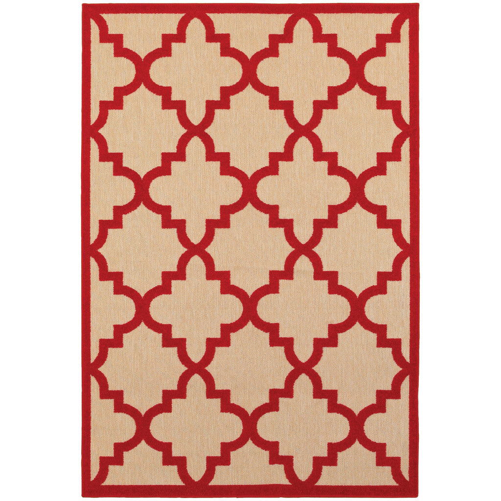 8' X 11' Red Geometric Stain Resistant Indoor Outdoor Area Rug