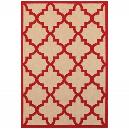 8' X 11' Red Geometric Stain Resistant Indoor Outdoor Area Rug