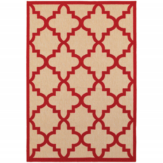 8' x 11' Red Geometric Stain Resistant Indoor Outdoor Area Rug