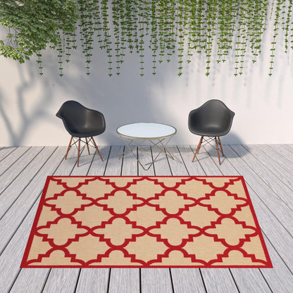 8' X 11' Red Geometric Stain Resistant Indoor Outdoor Area Rug