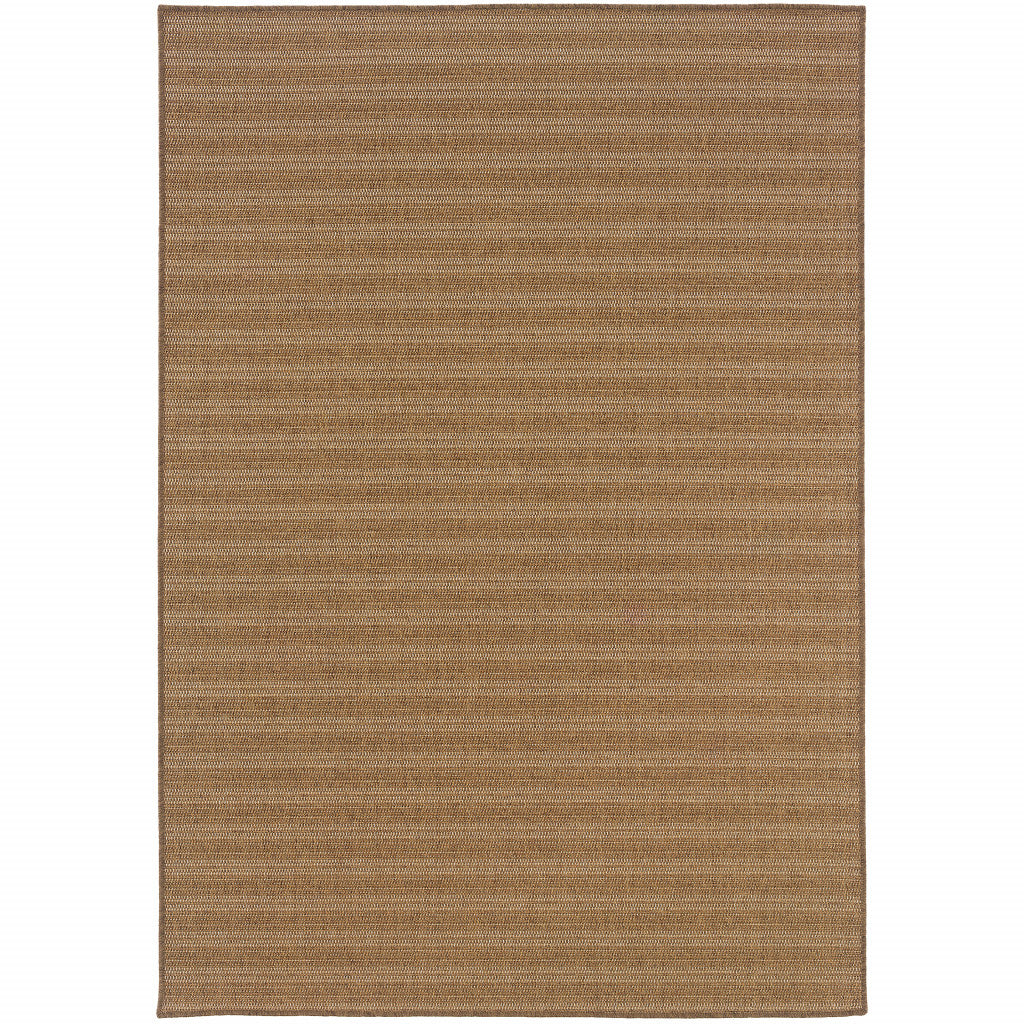 9' X 13' Tan Striped Stain Resistant Indoor Outdoor Area Rug