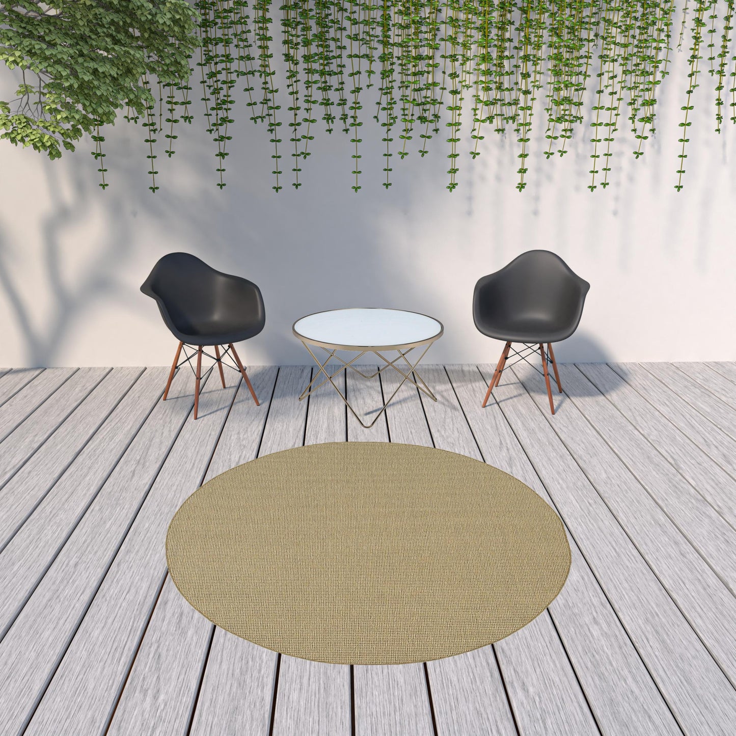 8' X 8' Beige Round Stain Resistant Indoor Outdoor Area Rug - 0" (L) x 94" (W) x 94" (H)