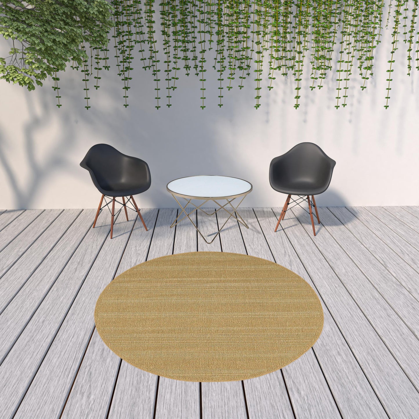 8' X 8' Beige Round Stain Resistant Indoor Outdoor Area Rug - 0" (L) x 93" (W) x 93" (H)