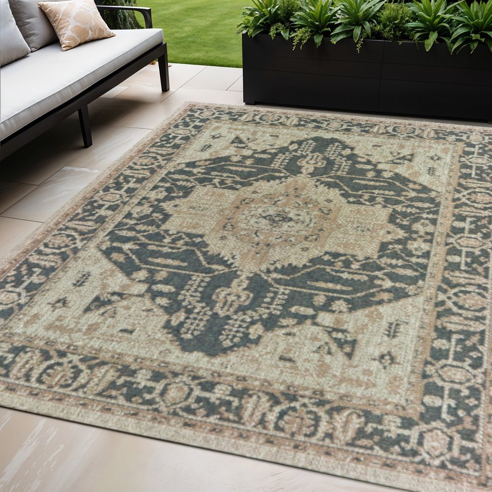 5' X 7' Gray Oriental Stain Resistant Indoor Outdoor Area Rug HomeRoots