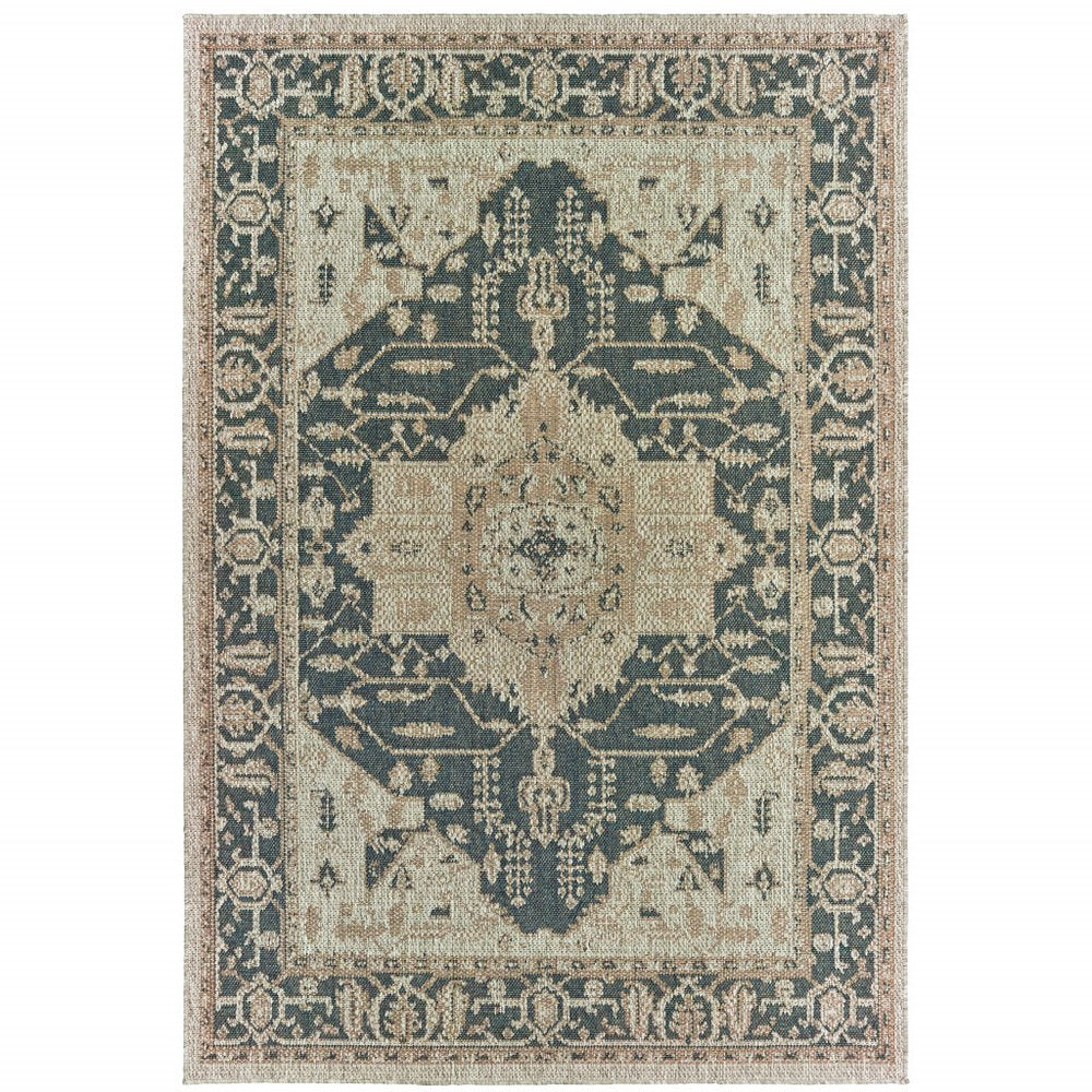 5' X 7' Gray Oriental Stain Resistant Indoor Outdoor Area Rug — view 1