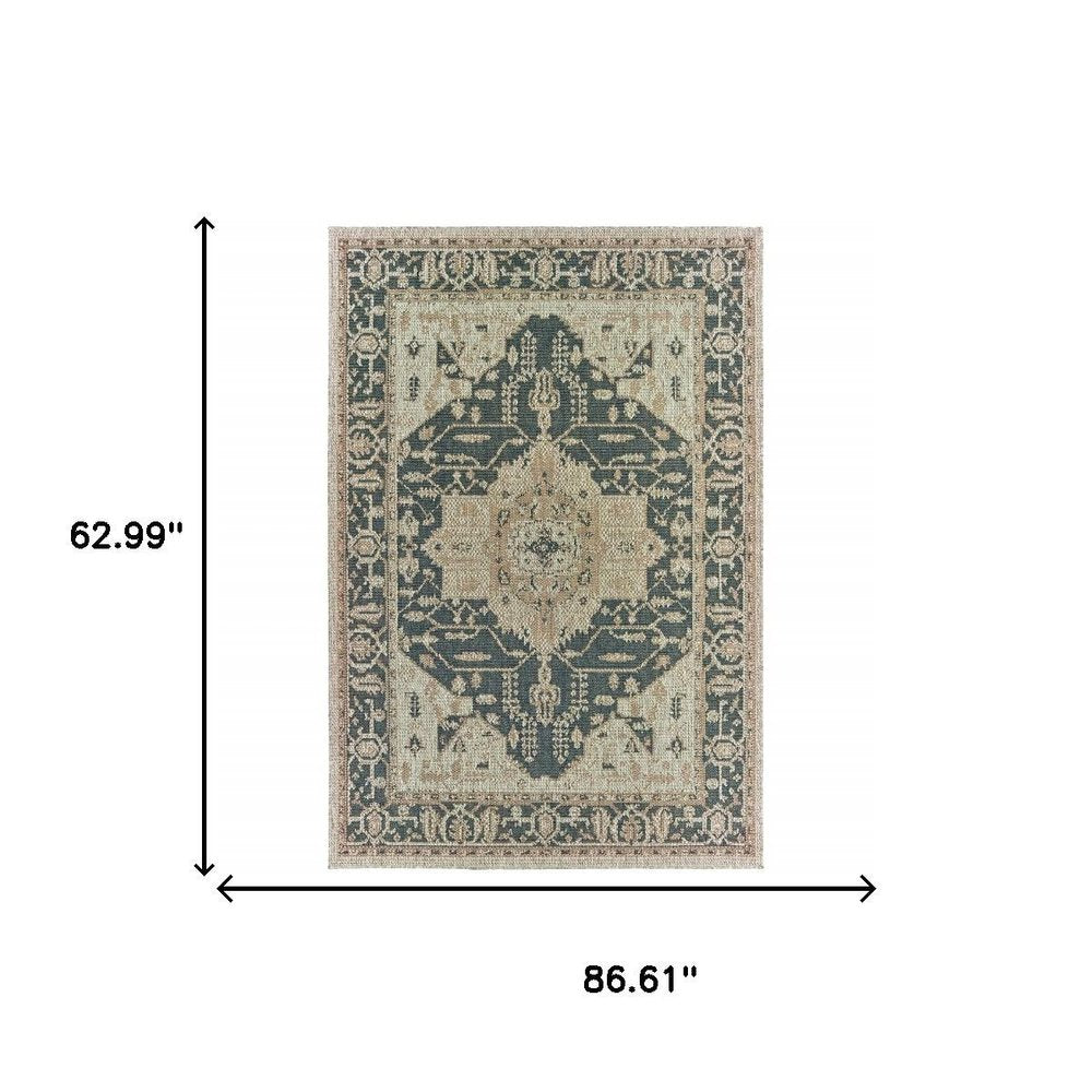 5' X 7' Gray Oriental Stain Resistant Indoor Outdoor Area Rug HomeRoots