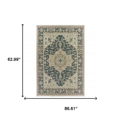5' X 7' Gray Oriental Stain Resistant Indoor Outdoor Area Rug HomeRoots