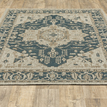 7' X 9' Gray Oriental Stain Resistant Indoor Outdoor Area Rug HomeRoots