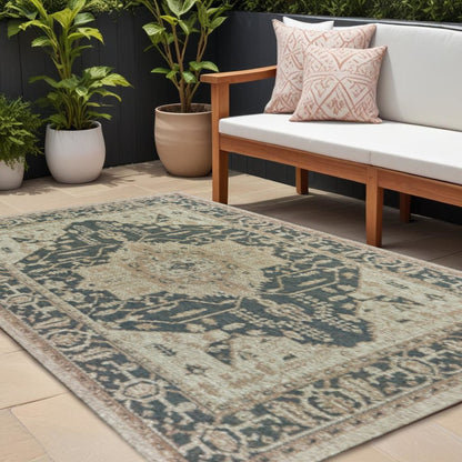 7' X 9' Gray Oriental Stain Resistant Indoor Outdoor Area Rug HomeRoots