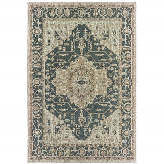 7' X 9' Gray Oriental Stain Resistant Indoor Outdoor Area Rug