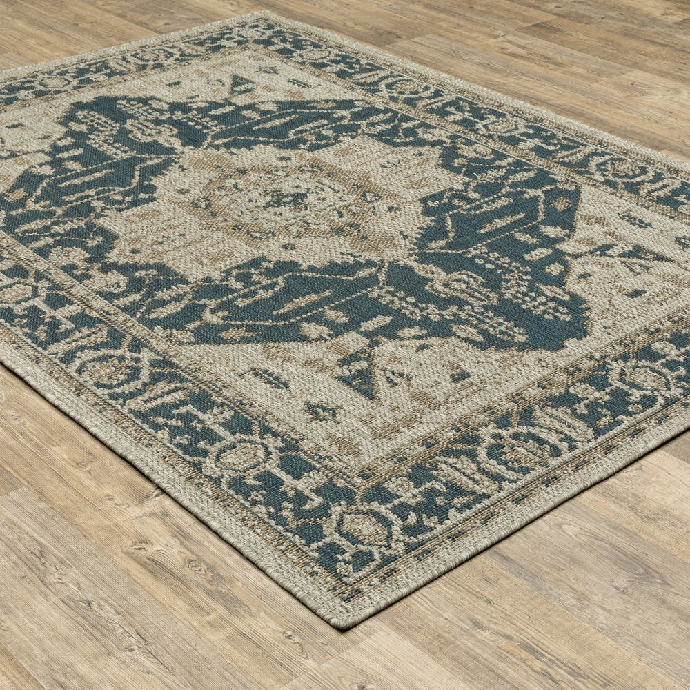 7' X 9' Gray Oriental Stain Resistant Indoor Outdoor Area Rug HomeRoots