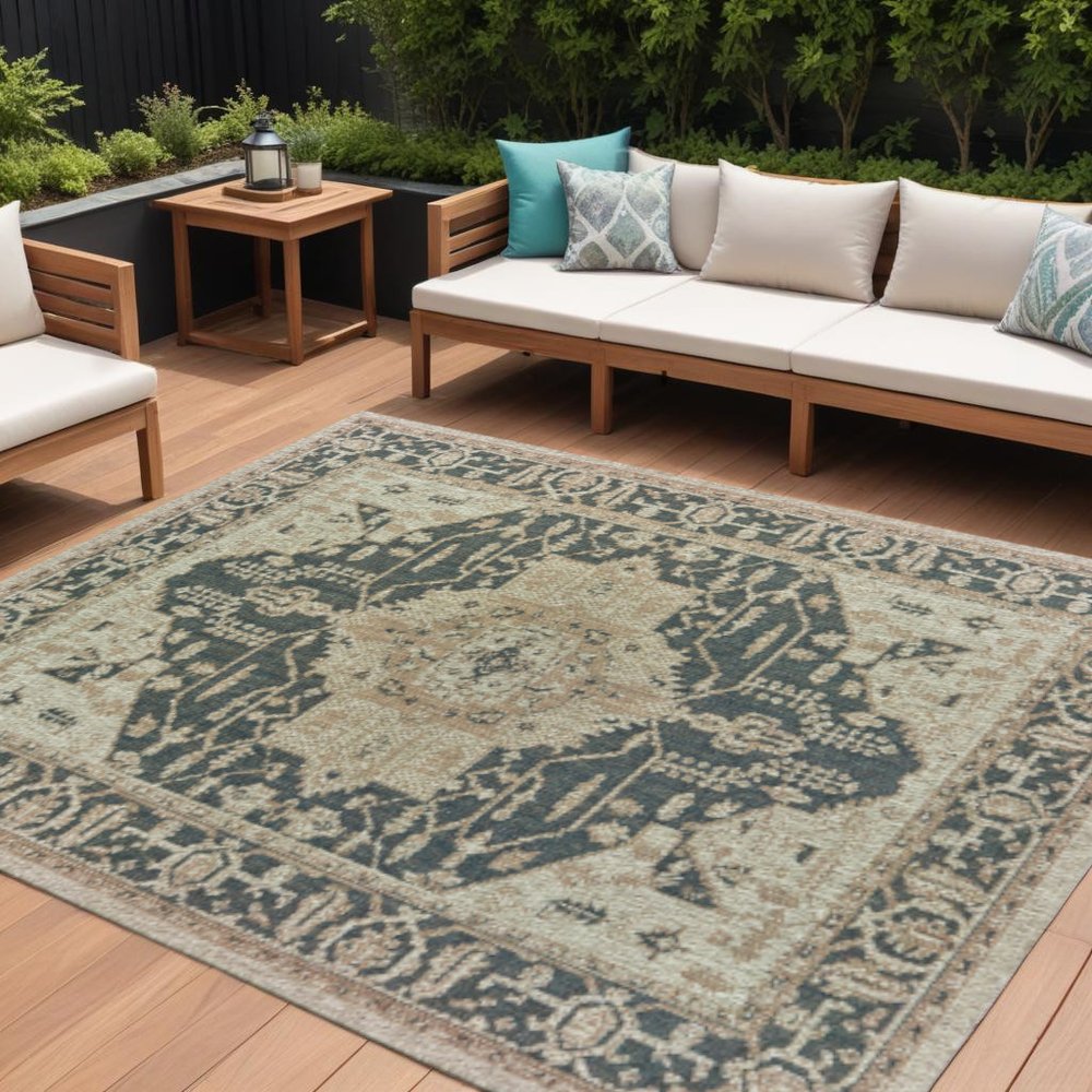 8' X 10' Gray Oriental Stain Resistant Indoor Outdoor Area Rug — view 10
