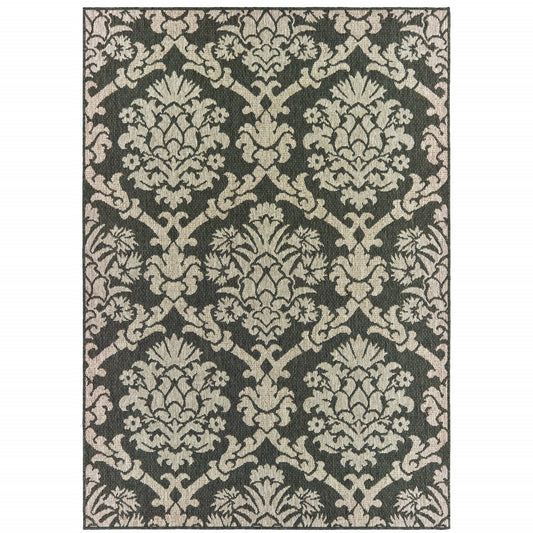 8' X 10' Gray Floral Stain Resistant Indoor Outdoor Area Rug