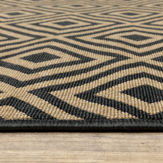 8' x 11' Black and Tan Geometric Stain Resistant Indoor Outdoor Area Rug