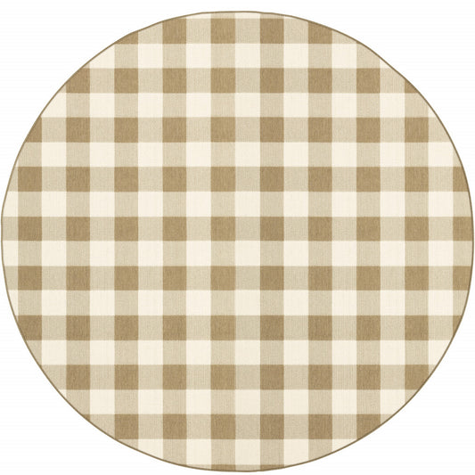 8' X 8' Gray and Ivory Round Geometric Stain Resistant Indoor Outdoor Area Rug - 0" (L) x 94" (W) x 94" (H)