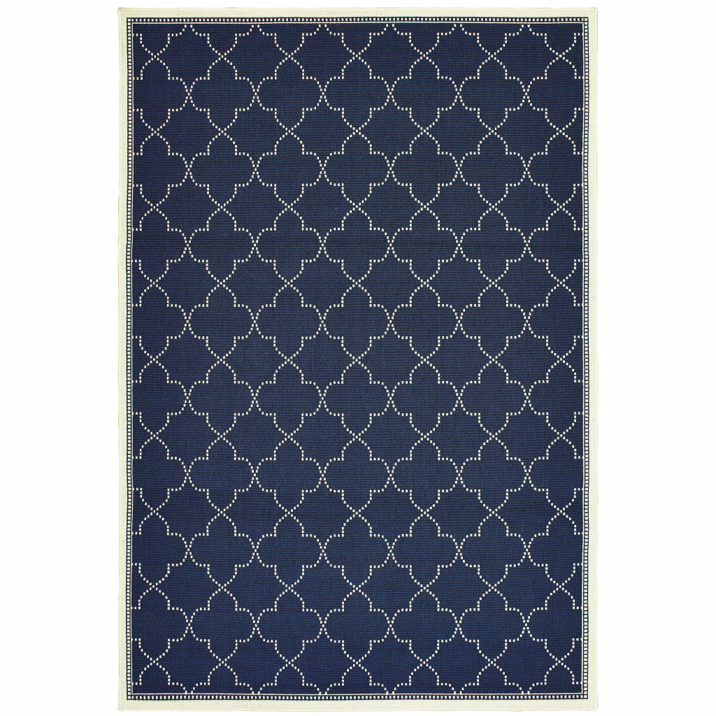 8' X 11' Blue and Ivory Geometric Stain Resistant Indoor Outdoor Area Rug - 0" (L) x 129" (W) x 94" (H)