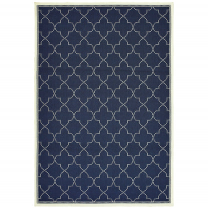 8' X 11' Blue and Ivory Geometric Stain Resistant Indoor Outdoor Area Rug - 0" (L) x 129" (W) x 94" (H)