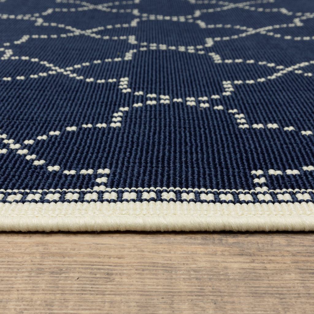 8' X 11' Blue and Ivory Geometric Stain Resistant Indoor Outdoor Area Rug - 0" (L) x 129" (W) x 94" (H)