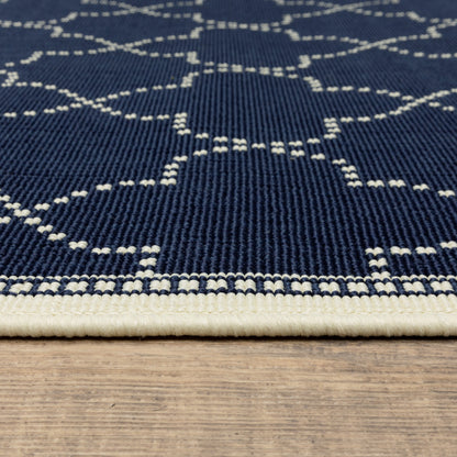 8' X 11' Blue and Ivory Geometric Stain Resistant Indoor Outdoor Area Rug - 0" (L) x 129" (W) x 94" (H)