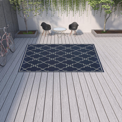 9' X 13' Blue and Ivory Geometric Stain Resistant Indoor Outdoor Area Rug - 0" (L) x 155" (W) x 101" (H)