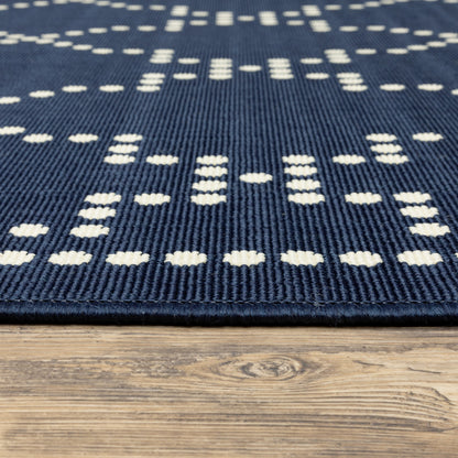 9' X 13' Blue and Ivory Geometric Stain Resistant Indoor Outdoor Area Rug - 0" (L) x 155" (W) x 101" (H)