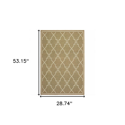 2' X 4' Tan Geometric Stain Resistant Indoor Outdoor Area Rug