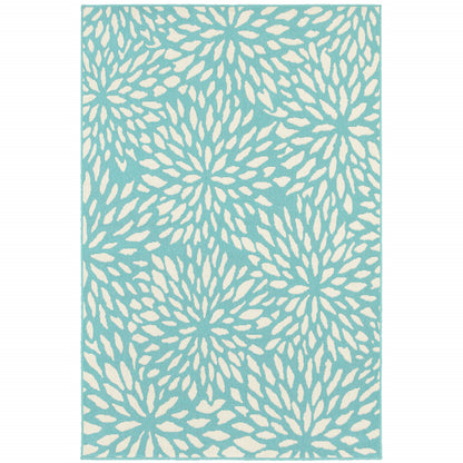 8' X 11' Blue and Ivory Floral Stain Resistant Indoor Outdoor Area Rug - 0" (L) x 129" (W) x 94" (H)