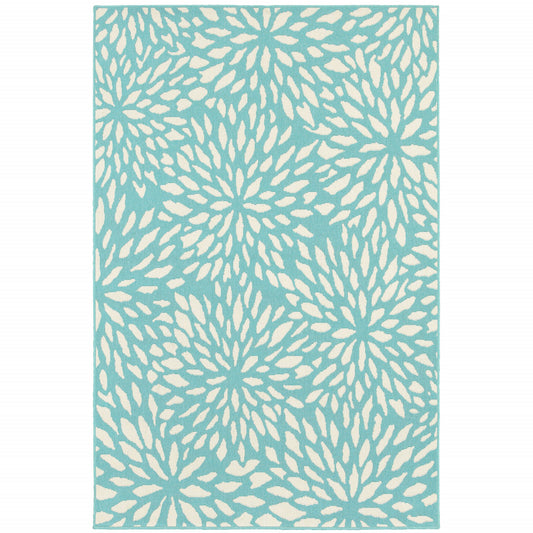 8' X 11' Blue and Ivory Floral Stain Resistant Indoor Outdoor Area Rug - 0" (L) x 129" (W) x 94" (H)