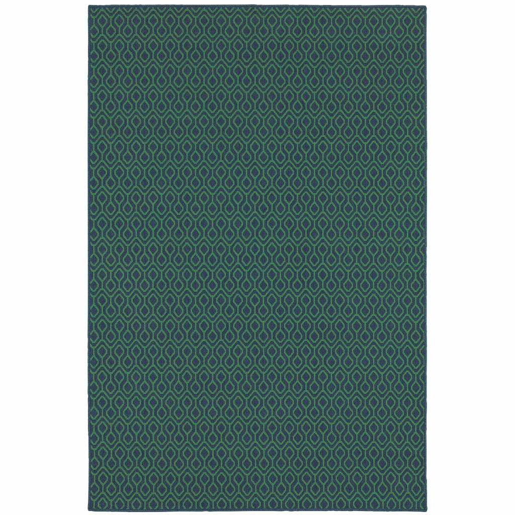 8' X 11' Blue and Green Geometric Stain Resistant Indoor Outdoor Area Rug - 0" (L) x 129" (W) x 94" (H)