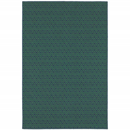 8' X 11' Blue and Green Geometric Stain Resistant Indoor Outdoor Area Rug - 0" (L) x 129" (W) x 94" (H)