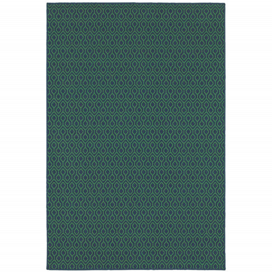 8' X 11' Blue and Green Geometric Stain Resistant Indoor Outdoor Area Rug - 0" (L) x 129" (W) x 94" (H)