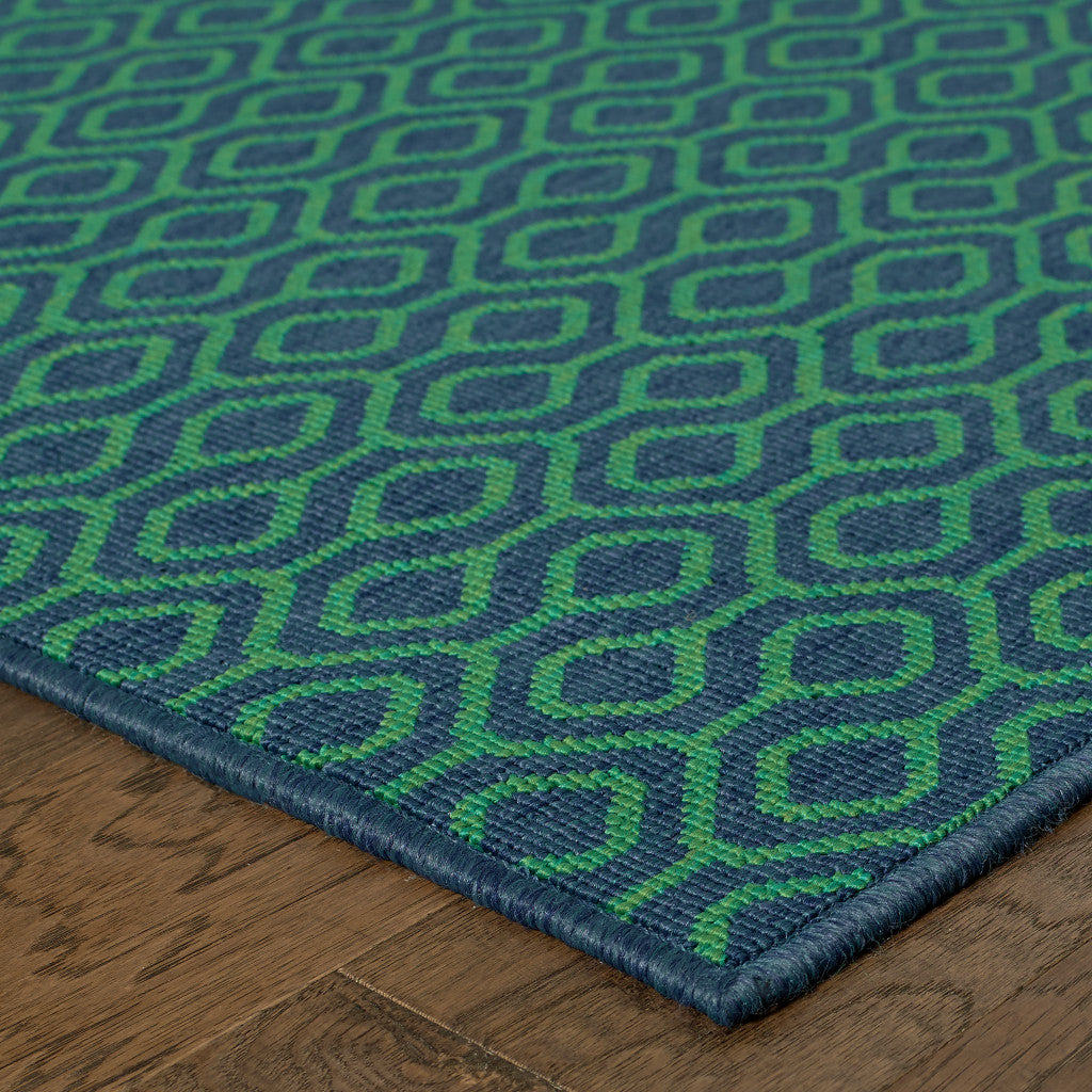 8' X 11' Blue and Green Geometric Stain Resistant Indoor Outdoor Area Rug - 0" (L) x 129" (W) x 94" (H)