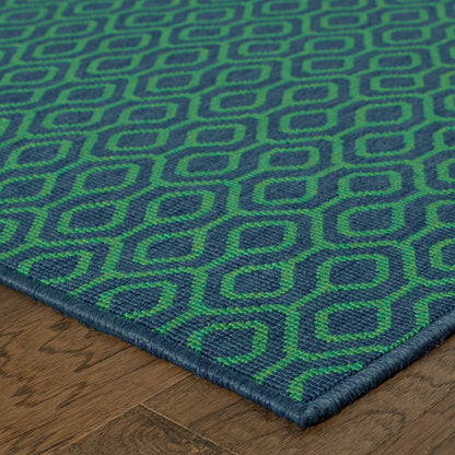 8' X 11' Blue and Green Geometric Stain Resistant Indoor Outdoor Area Rug - 0" (L) x 129" (W) x 94" (H)