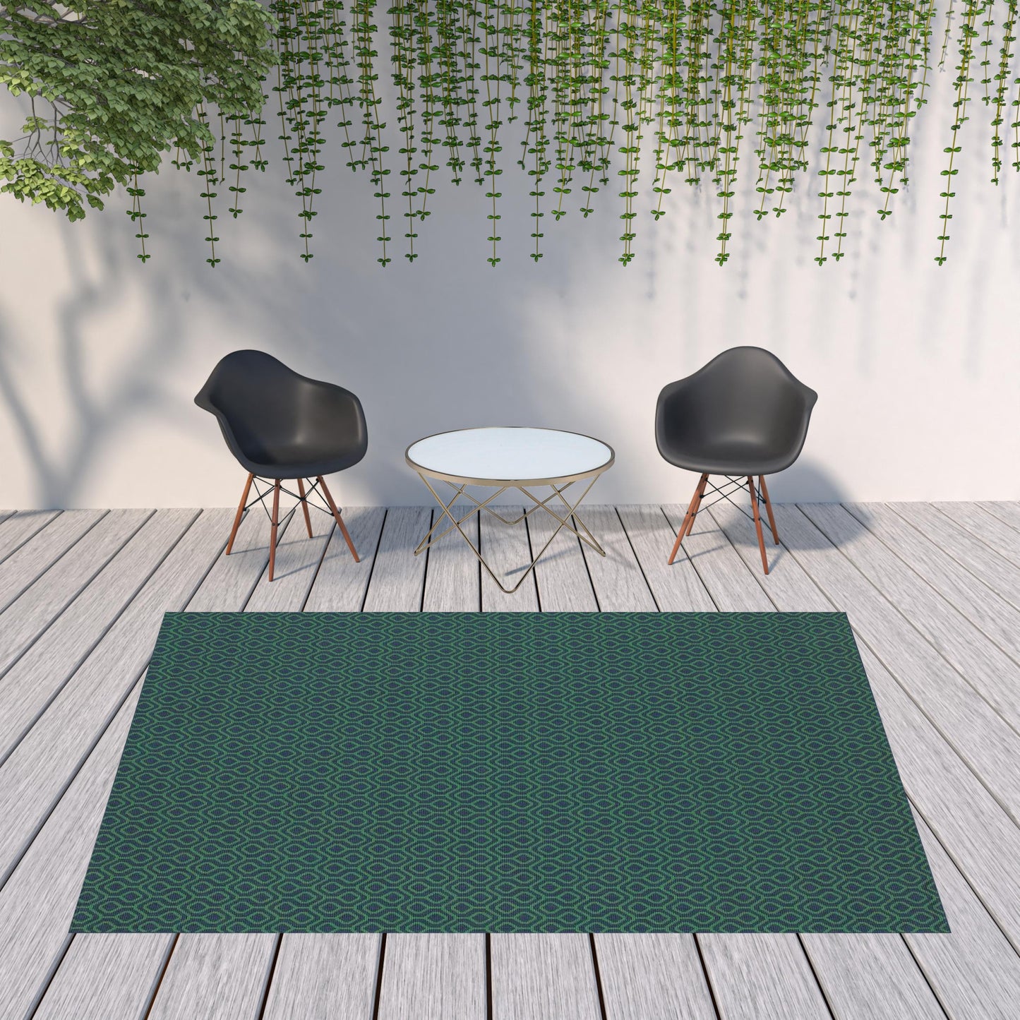 8' X 11' Blue and Green Geometric Stain Resistant Indoor Outdoor Area Rug - 0" (L) x 129" (W) x 94" (H)