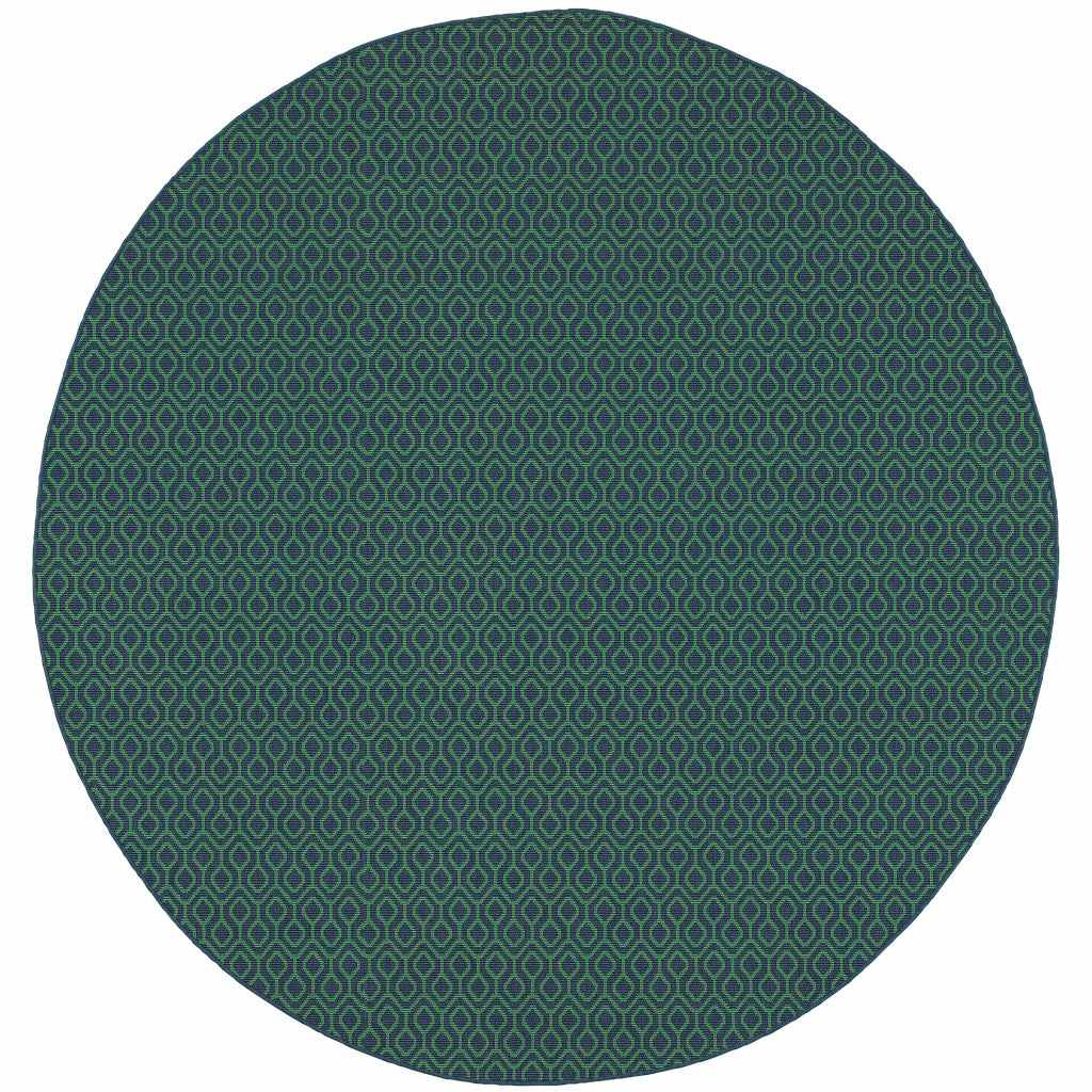 8' X 8' Blue and Green Round Geometric Stain Resistant Indoor Outdoor Area Rug - 0" (L) x 94" (W) x 94" (H)