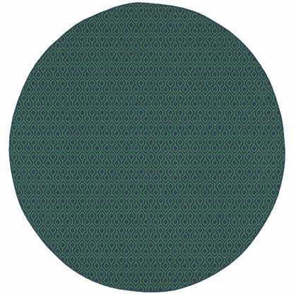 8' X 8' Blue and Green Round Geometric Stain Resistant Indoor Outdoor Area Rug - 0" (L) x 94" (W) x 94" (H)