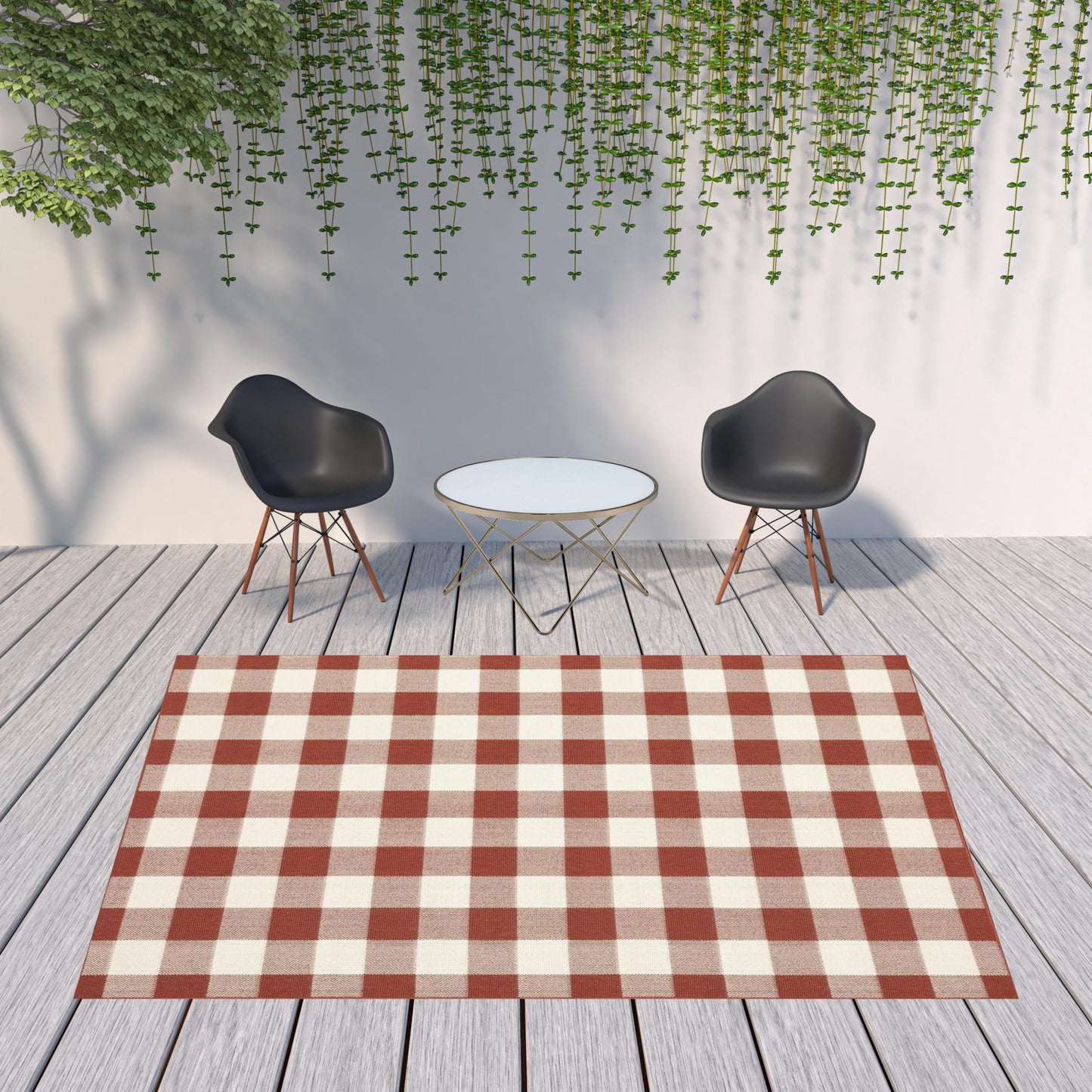 8' X 11' Red and Ivory Geometric Stain Resistant Indoor Outdoor Area Rug - 0" (L) x 129" (W) x 94" (H)