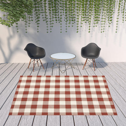 8' X 11' Red and Ivory Geometric Stain Resistant Indoor Outdoor Area Rug - 0" (L) x 129" (W) x 94" (H)